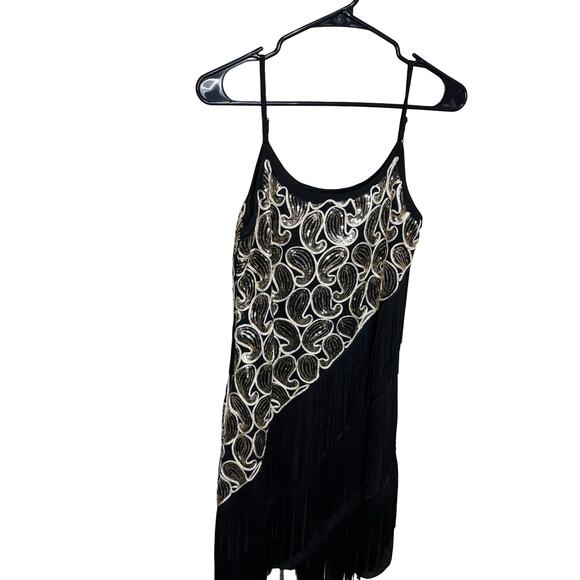 Gold and Black FLAPPER Dress 1920s fringe gold - Picture 2 of 9